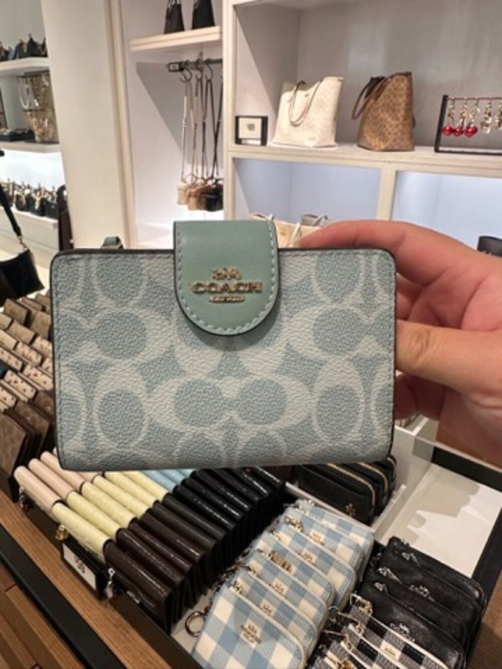 NWT! Coach CW786 Medium Corner Zip Wallet in Signature Canvas Gold/Light Blue